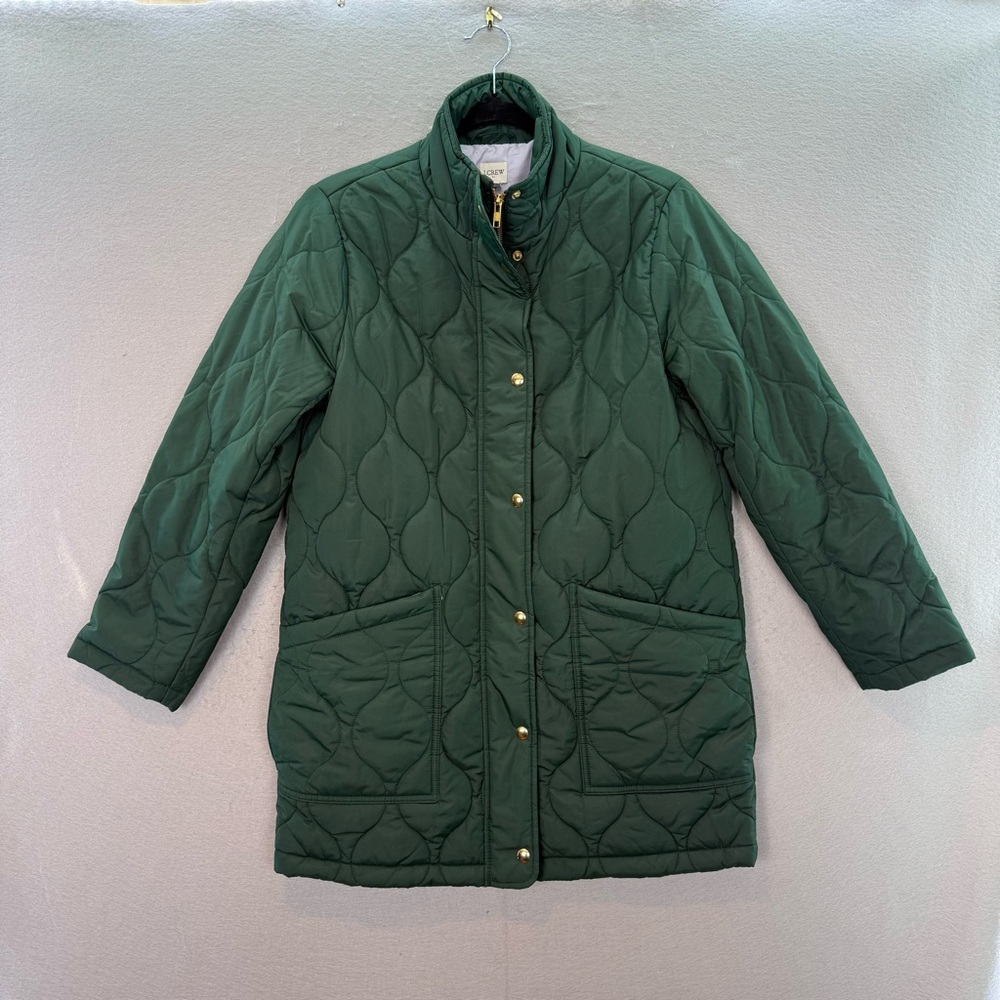 J.Crew - women’s City puffer quilted jacket full zip high Collar Coat green SZ S - Picture 5 of 10